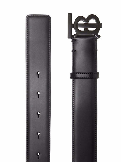 Burberry Leather TB Monogram Buckle Belt Black/Orange