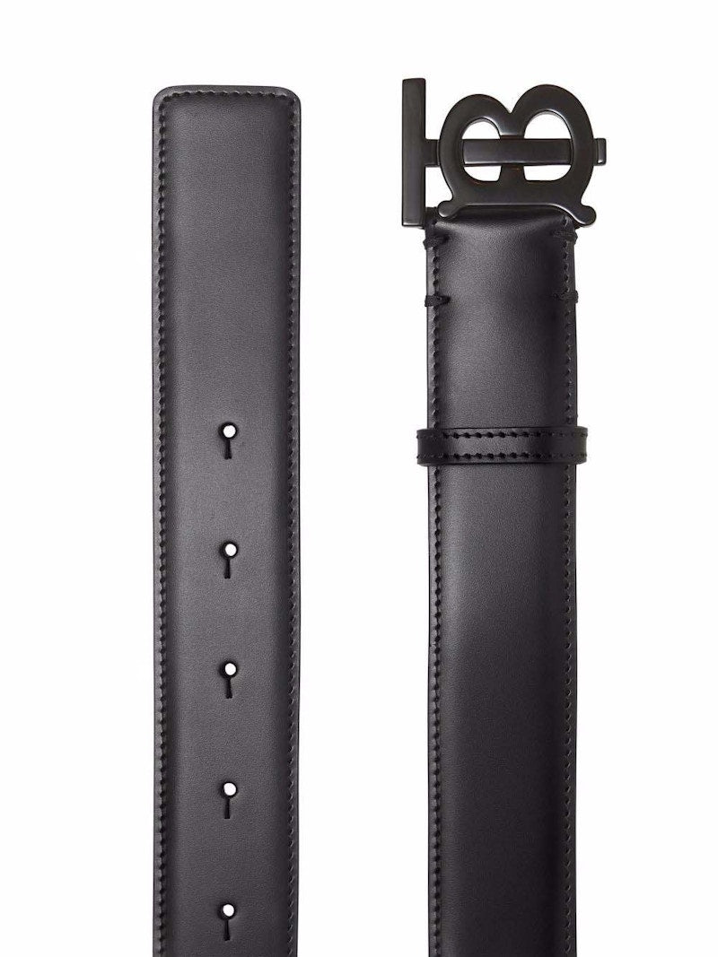 Burberry Leather TB Monogram Buckle Belt Black/Orange