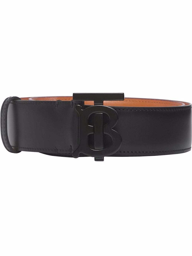 Burberry Leather TB Monogram Buckle Belt Black/Orange