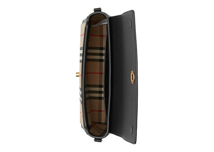 Burberry Leather and Vintage Check Note Crossbody Bag Black