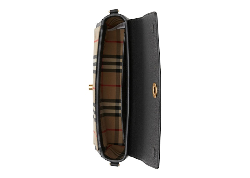 Burberry Leather and Vintage Check Note Crossbody Bag Black