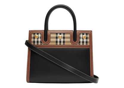 Burberry Leather and Vintage Check Two-handle Title Bag Mini Black/Multi