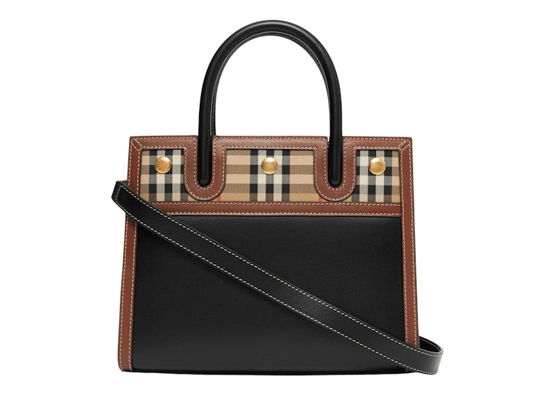 Burberry Leather and Vintage Check Two-handle Title Bag Mini Black/Multi