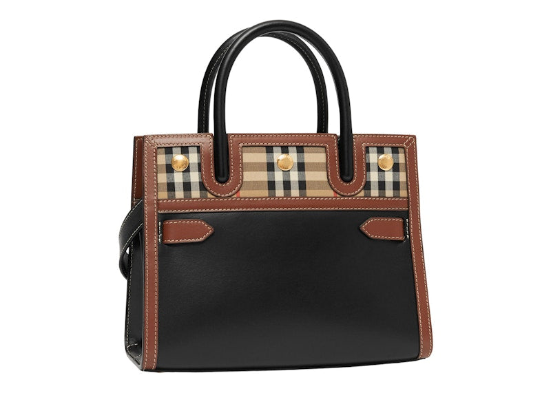 Burberry Leather and Vintage Check Two-handle Title Bag Mini Black/Multi