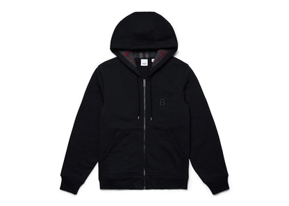 Burberry Letter Graphic Cotton Blend Zip Hoodie Black
