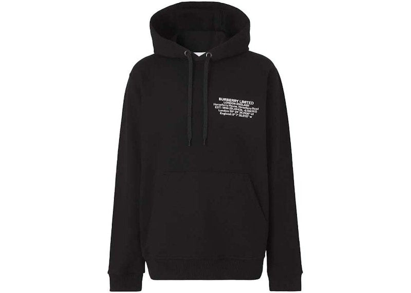 Burberry Location-Print Drawstring Hoodie Black