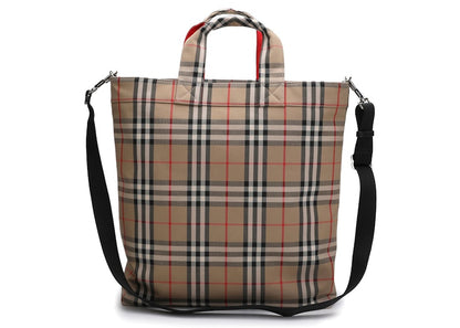 Burberry Logo Applique Vintage Check Cotton Blend Tote Brown