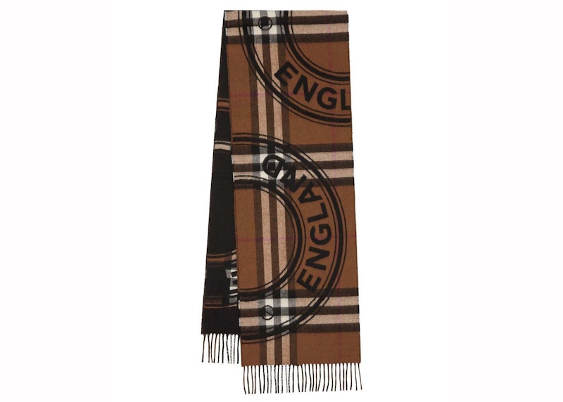Burberry Logo Checked Fringed Scarf Dark Birch Brown