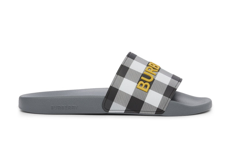 Burberry Logo Detail Check Slides Storm Grey