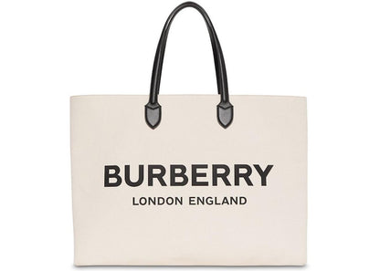 Burberry Logo Detail Cotton Blend Tote Natural