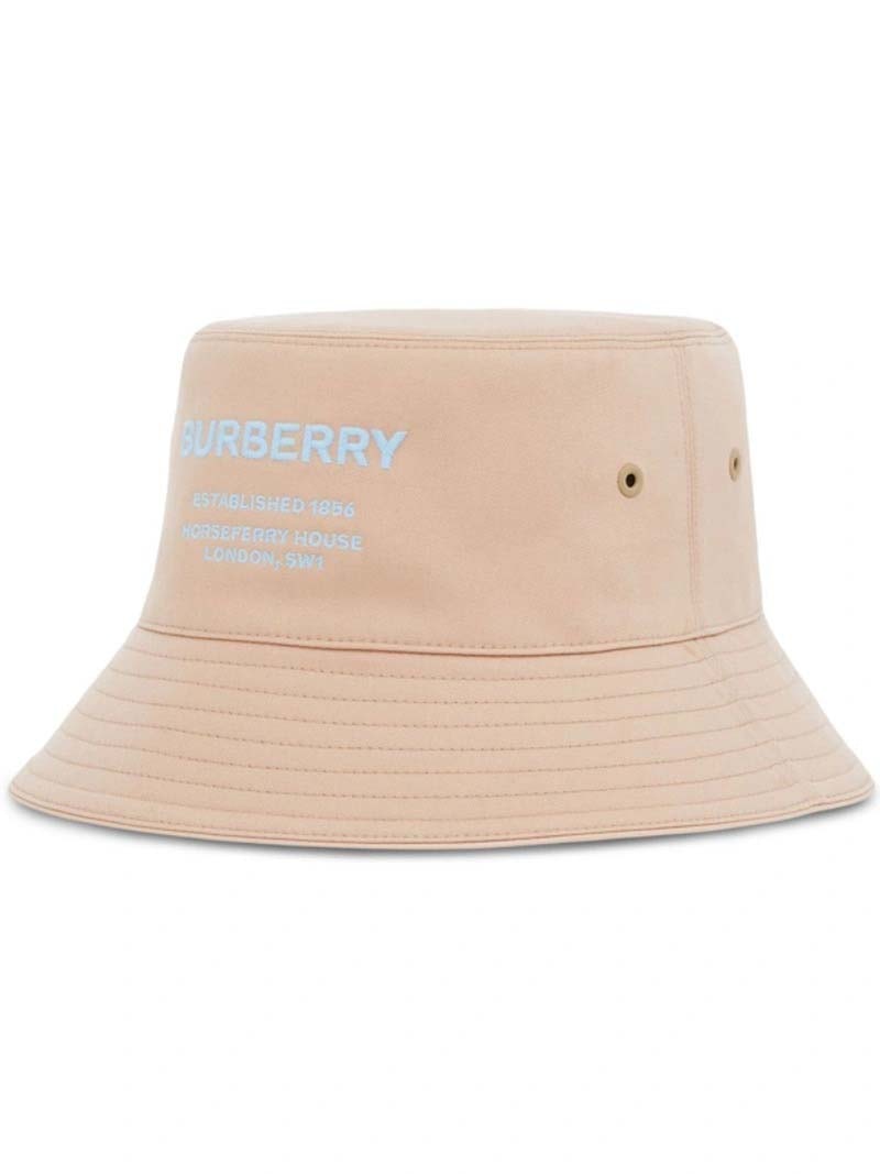 Burberry Logo Embroidered Cotton Bucket Hat Soft Fawn