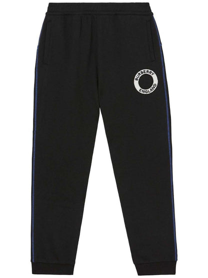 Burberry Logo Graphic Applique Cotton Jogging Sweatpants Black