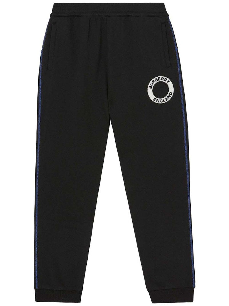 Burberry Logo Graphic Applique Cotton Jogging Sweatpants Black
