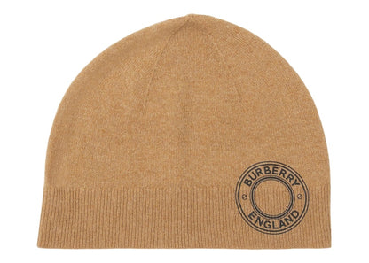 Burberry Logo Graphic Cashmere Blend Beanie Camel