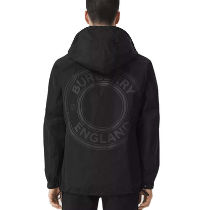 Burberry Logo Graphic Detachable Hood Windbreaker Jacket Black