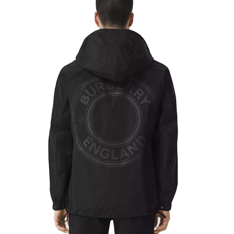 Burberry Logo Graphic Detachable Hood Windbreaker Jacket Black