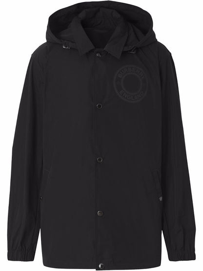 Burberry Logo Graphic Detachable Hood Windbreaker Jacket Black