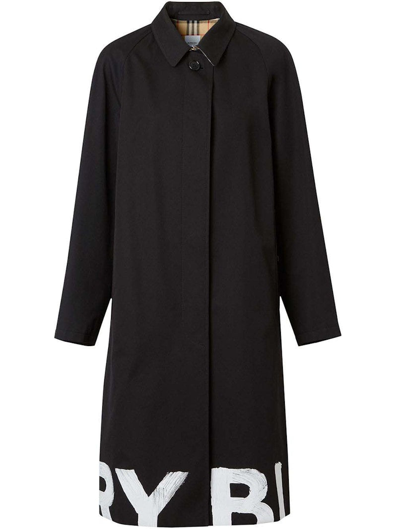 Burberry Logo-Hem Trench Coat Black/White