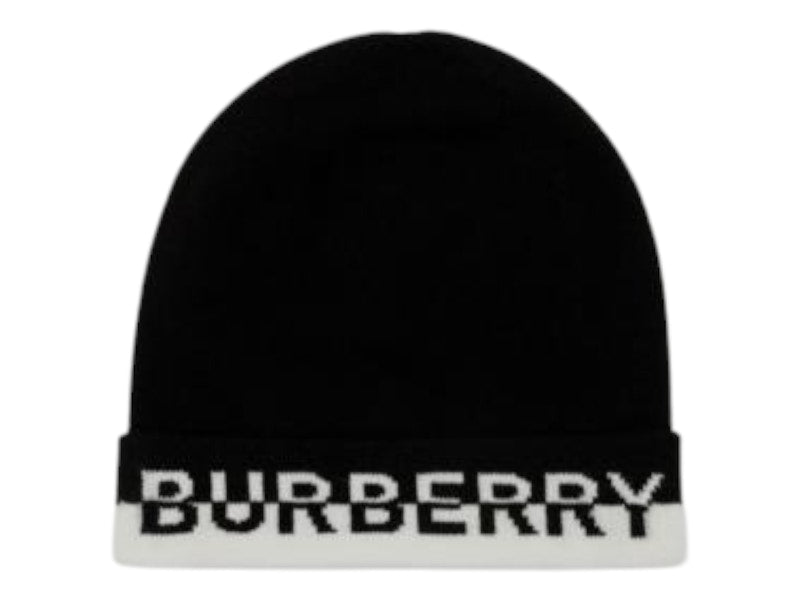Burberry Logo Intarsia Beanie Black White