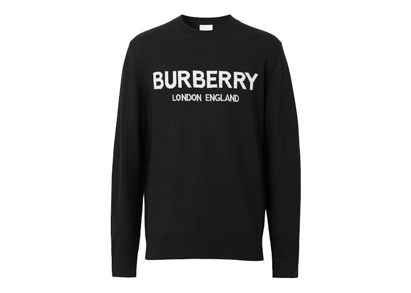 Burberry Logo Intarsia Wool Blend Sweater Black/White
