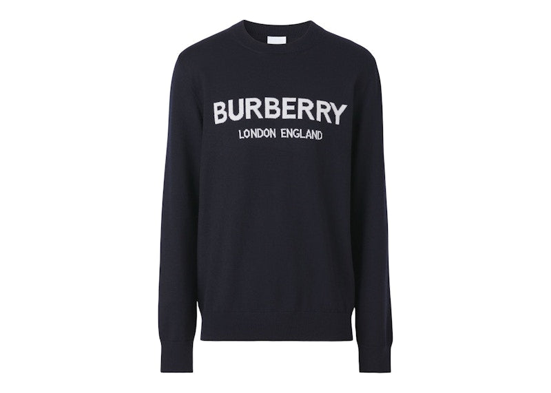 Burberry Logo Intarsia Wool Blend Sweater Caol Blue/White