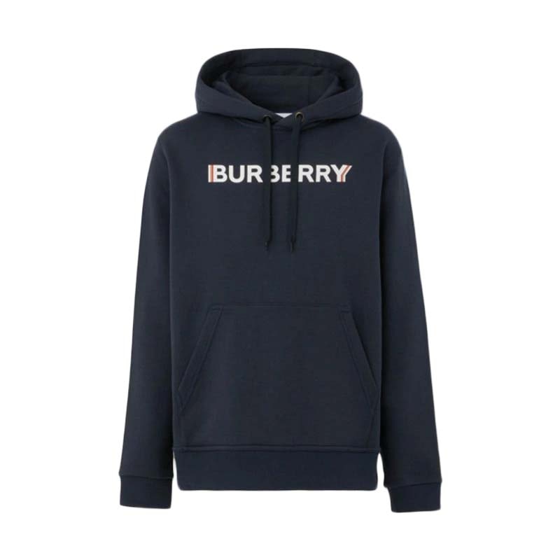 Burberry Logo Print Cotton Hoodie Navy