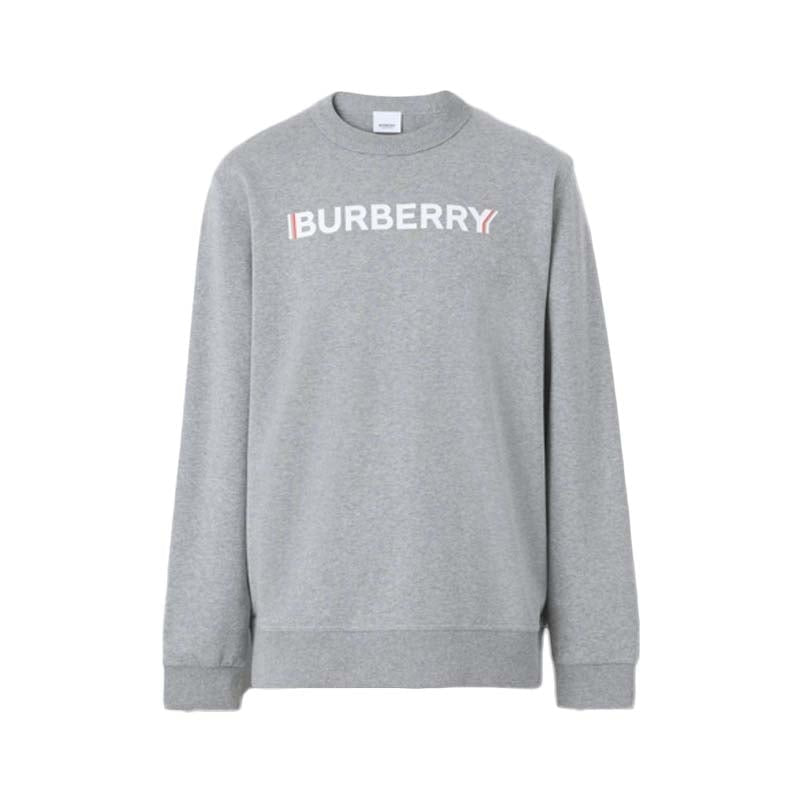 Burberry Logo Print Cotton Sweatshirt Pale Grey Melange