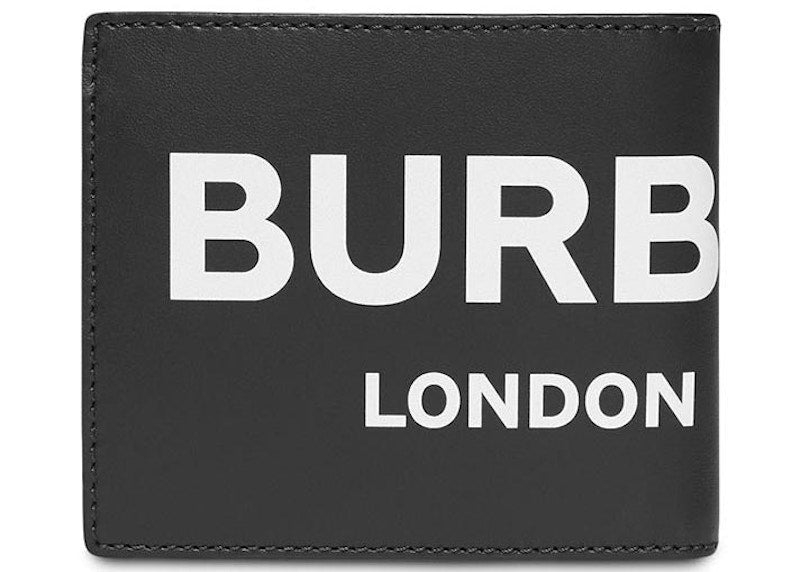 Burberry Logo Print Leather International Bifold Wallet 8 Slot Black