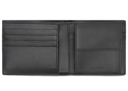 Burberry Logo Print Leather International Bifold Wallet 8 Slot Black