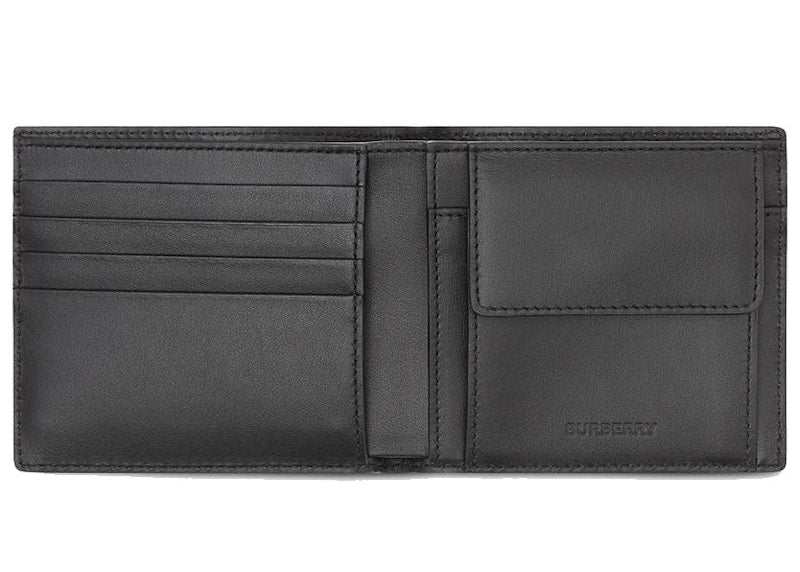 Burberry Logo Print Leather International Bifold Wallet 8 Slot Black