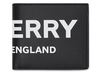 Burberry Logo Print Leather International Bifold Wallet 8 Slot Black