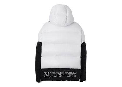 Burberry Logo Print Nylon Oversized Hooded Puffer Jacket Optic White/Black