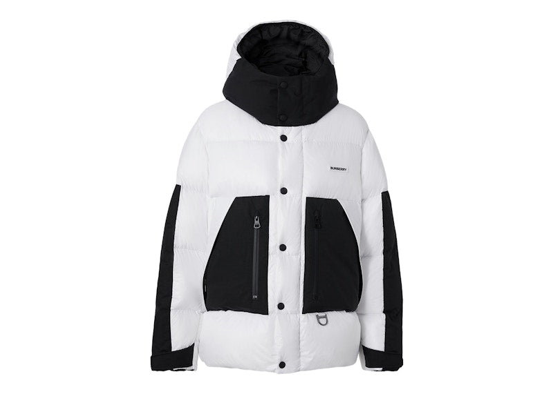 Burberry Logo Print Nylon Oversized Hooded Puffer Jacket Optic White/Black