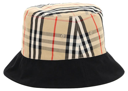Burberry Reversible Logo Print Cotton Gabardine Bucket Hat Black