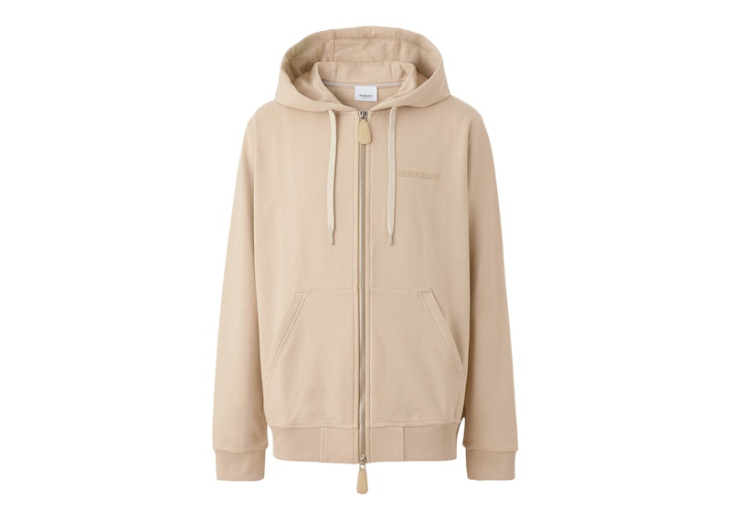 Burberry Logo Print Stretch Cotton Zip Hoodie Soft Fawn