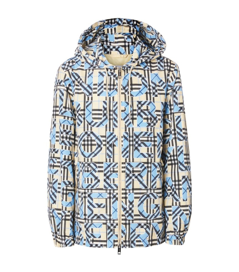 Burberry Logo-Print Vintage Check Hooded Jacket Blue/Black/Beige