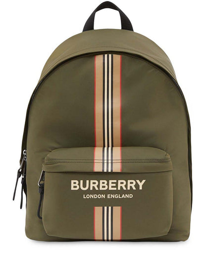 Burberry Logo and Icon Stripe Backpack Green/Beige