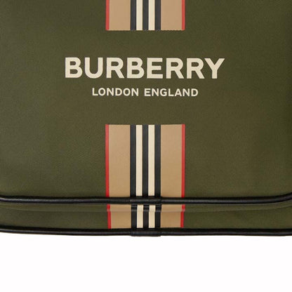 Burberry Logo and Icon Stripe Print Econyl Crossbody Bag Dark Olive Green