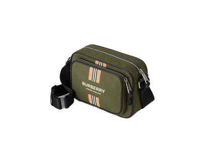 Burberry Logo and Icon Stripe Print Econyl Crossbody Bag Dark Olive Green