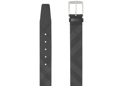 Burberry London Check and Leather Belt 1.6 Width Dark Charcoal/Black