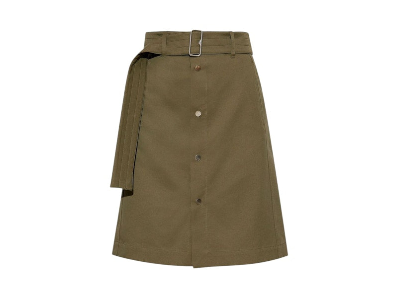 Burberry Long Canvas Trench Skirt Khaki