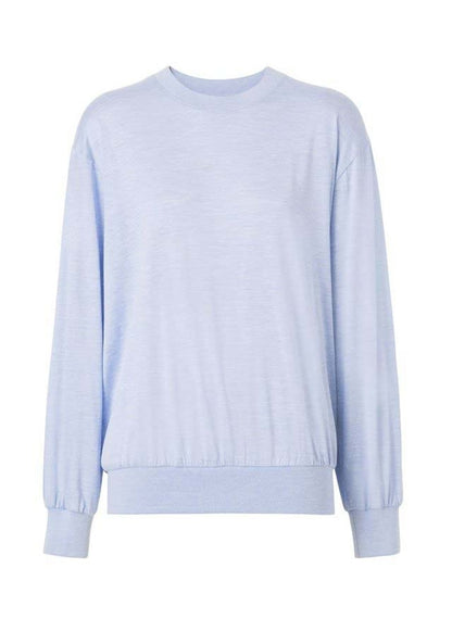 Burberry Long-Sleeve Monogram Motif Silk Cotton Top Light Blue
