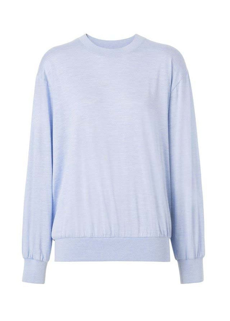 Burberry Long-Sleeve Monogram Motif Silk Cotton Top Light Blue