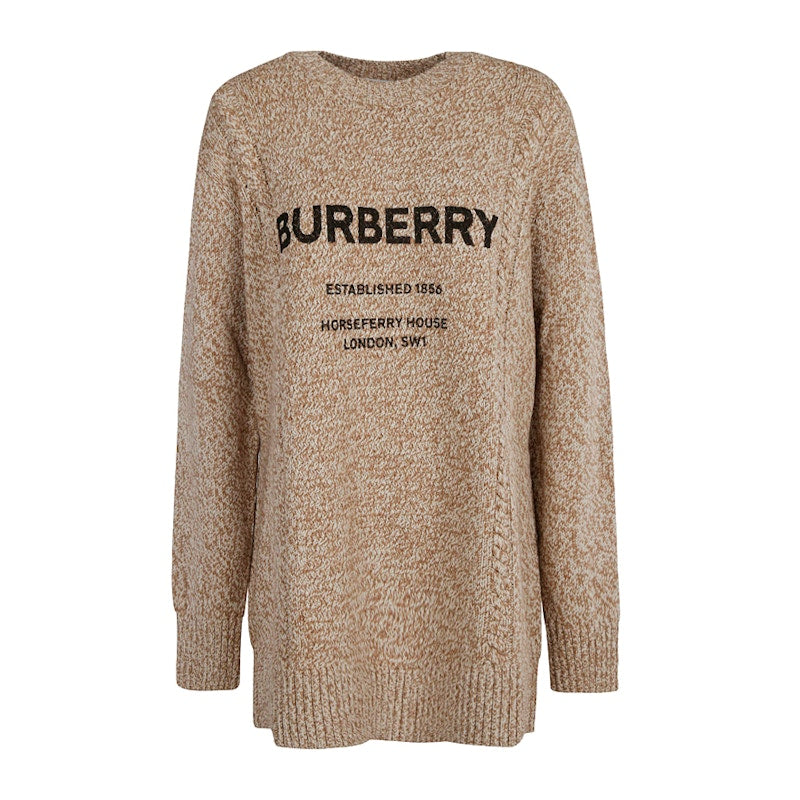 Burberry Mabel Horseferry Logo Print Oversize Wool & Cotton Sweater Camel