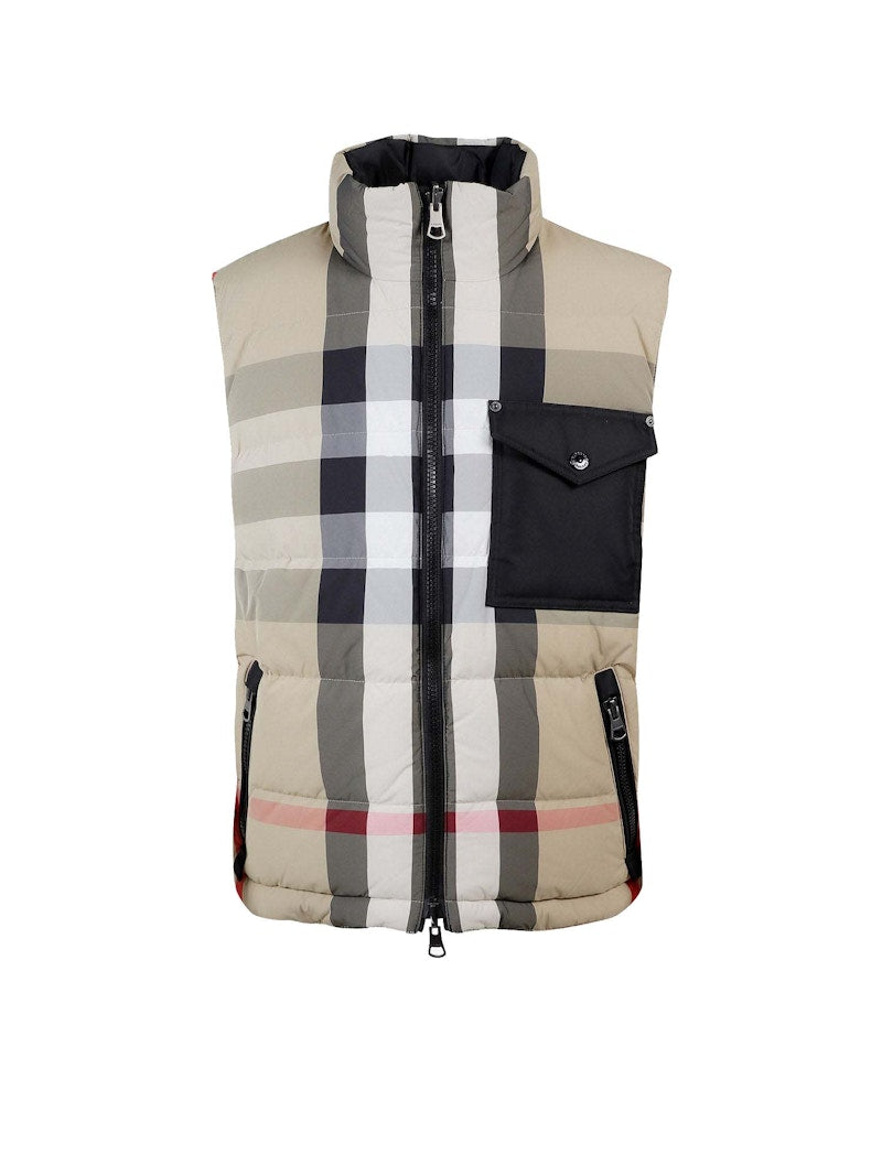 Burberry Man Sleeveless Padded And Reversible Jacket Beige