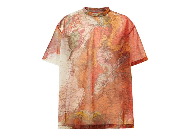 Burberry Map Print Mesh Oversized T-Shirt Bright Orange