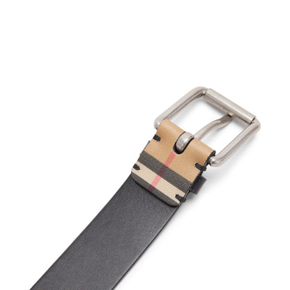 Burberry Vintage Check Leather Belt 1.4 Width Black