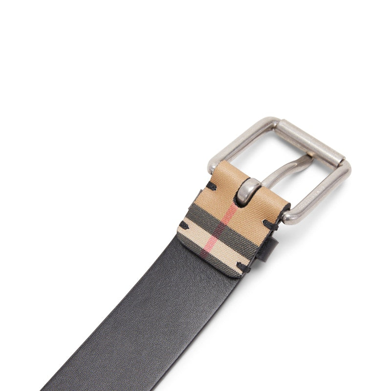 Burberry Vintage Check Leather Belt 1.4 Width Black