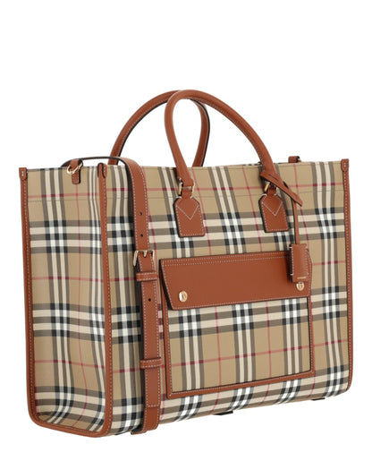 Burberry Medium Freya Tote Vintage Check Briar Brown
