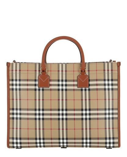 Burberry Medium Freya Tote Vintage Check Briar Brown